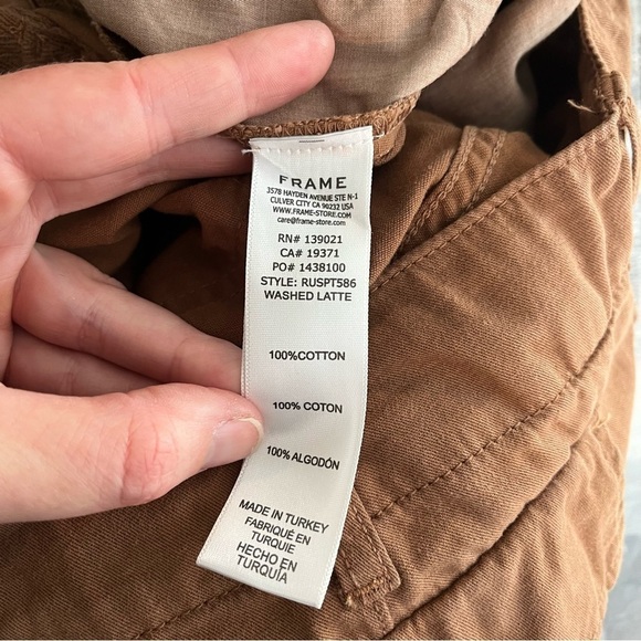 FRAME Relaxed Utility Cargo Cotton Trousers in Washed Latte - Picture 10 of 11